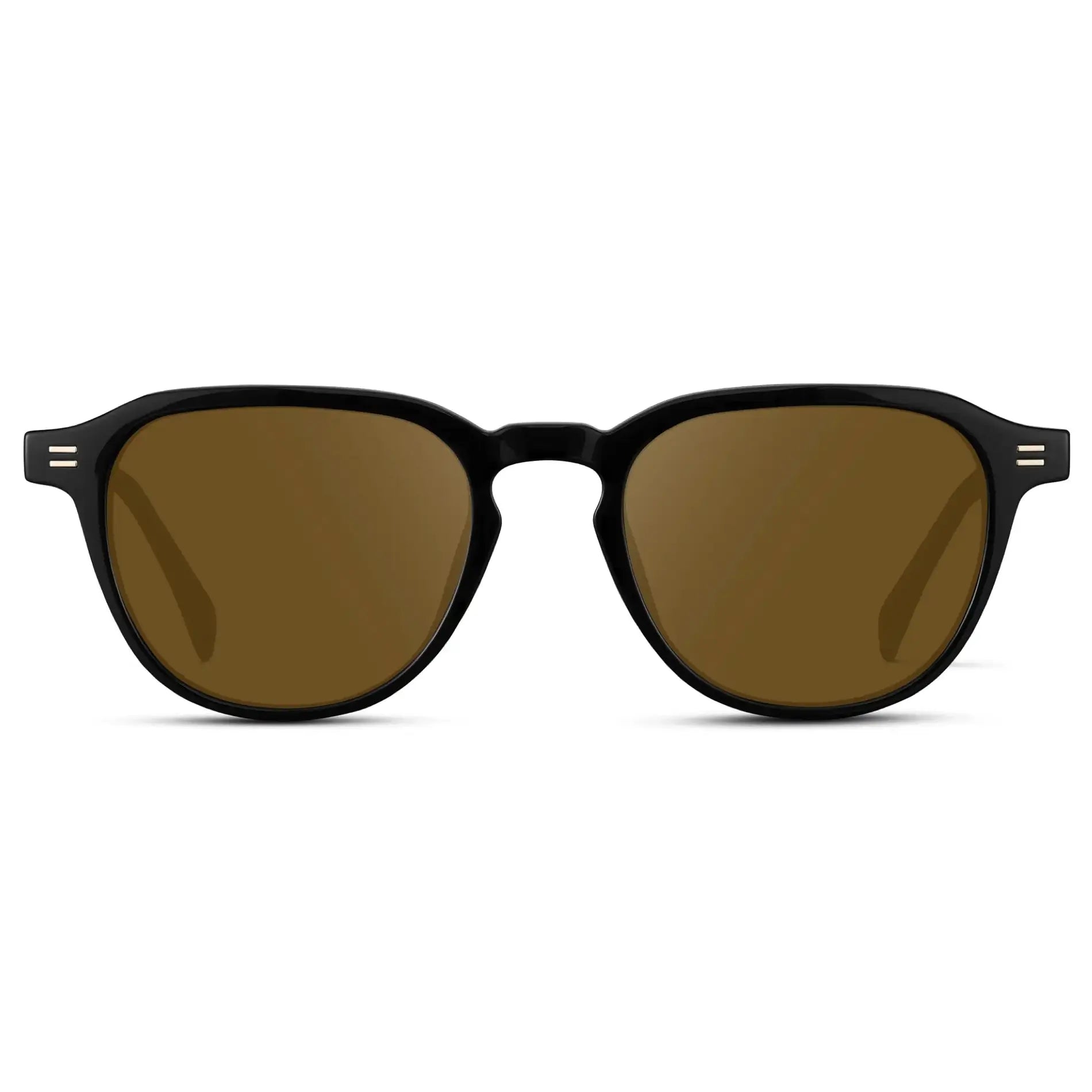 Black / Amber || Men's Round Prescription Sunglasses with Black Frame and Amber Lenses on a white background