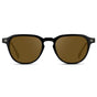 Black / Amber || Men's Round Prescription Sunglasses with Black Frame and Amber Lenses on a white background