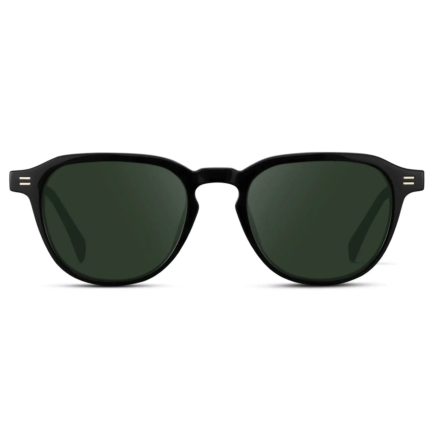 Black / G15 || Men's Round Prescription Sunglasses with Black Frame and Green Lenses on a white background