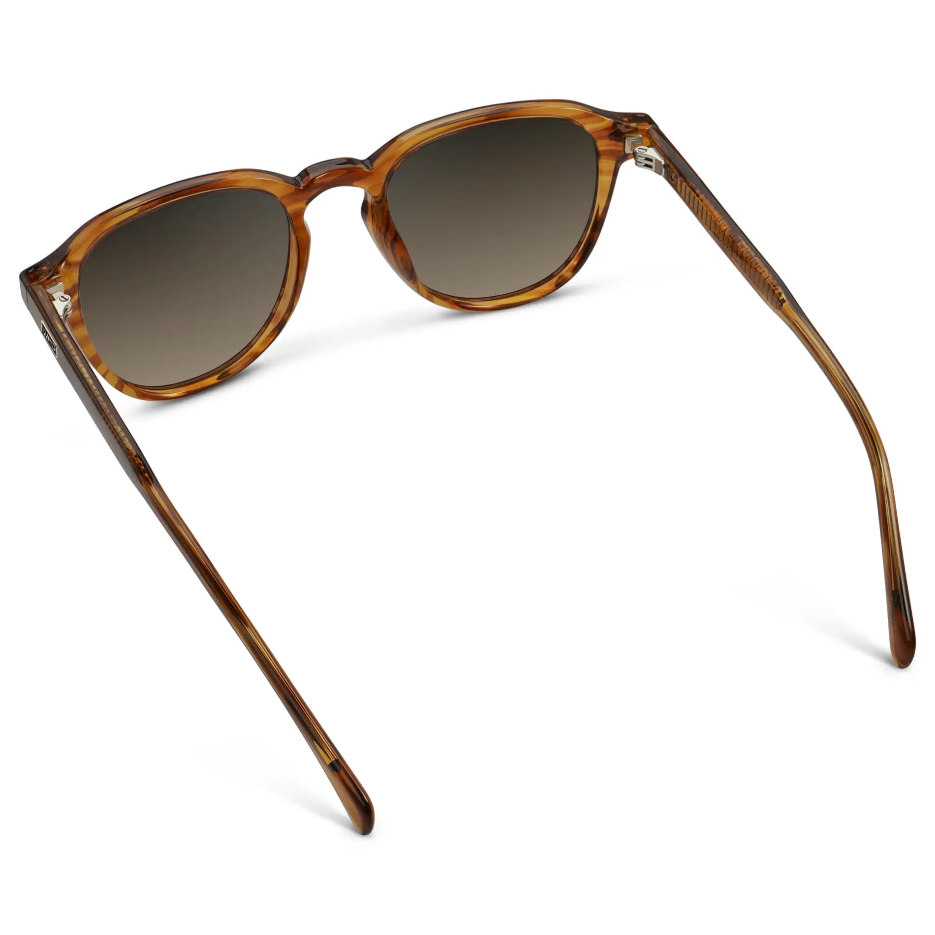 Golden Brown Grain / Grey Brown Gradient Lens || Back view of Men's Round Polarized Sunglasses with Brown Frame and Brown Lenses on a white background