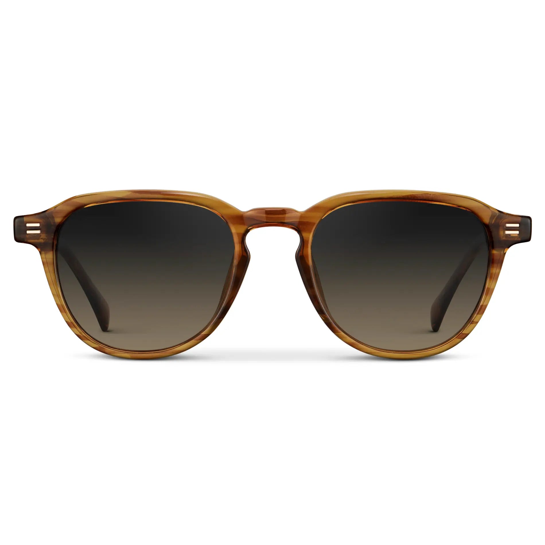 Golden Brown Grain / Grey Brown Gradient Lens || Men's Round Polarized Sunglasses with Brown Frame and Brown Lenses on a white background