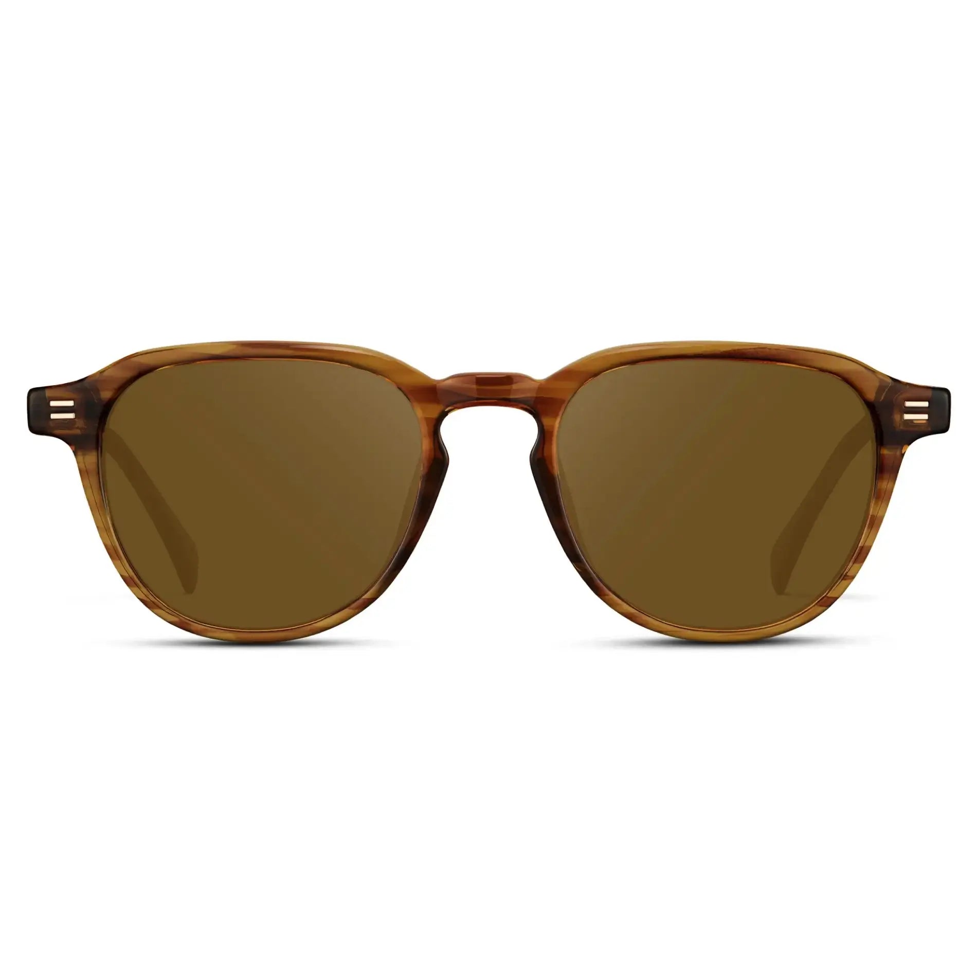 Golden Brown Grain / Amber || Men's Round Prescription Sunglasses with Golden Brown Grain Frame and Amber Lenses on a white background
