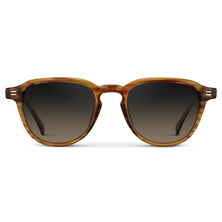 Golden Brown Grain / Grey Brown Gradient Lens || Men's Round Polarized Sunglasses with Brown Frame and Brown Lenses on a white background