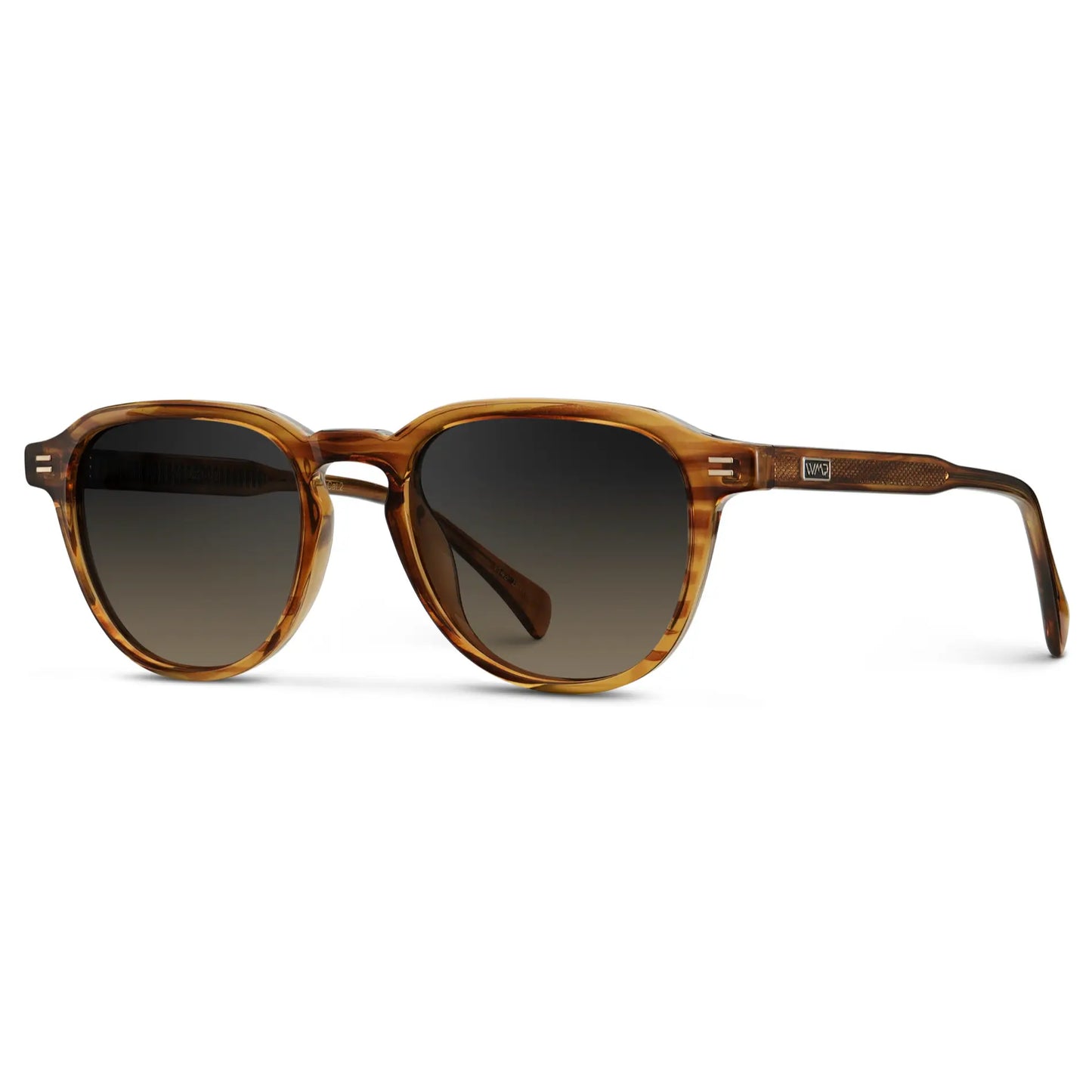 Golden Brown Grain / Grey Brown Gradient Lens || Side view of Men's Round Polarized Sunglasses with Brown Frame and Brown Lenses on a white background