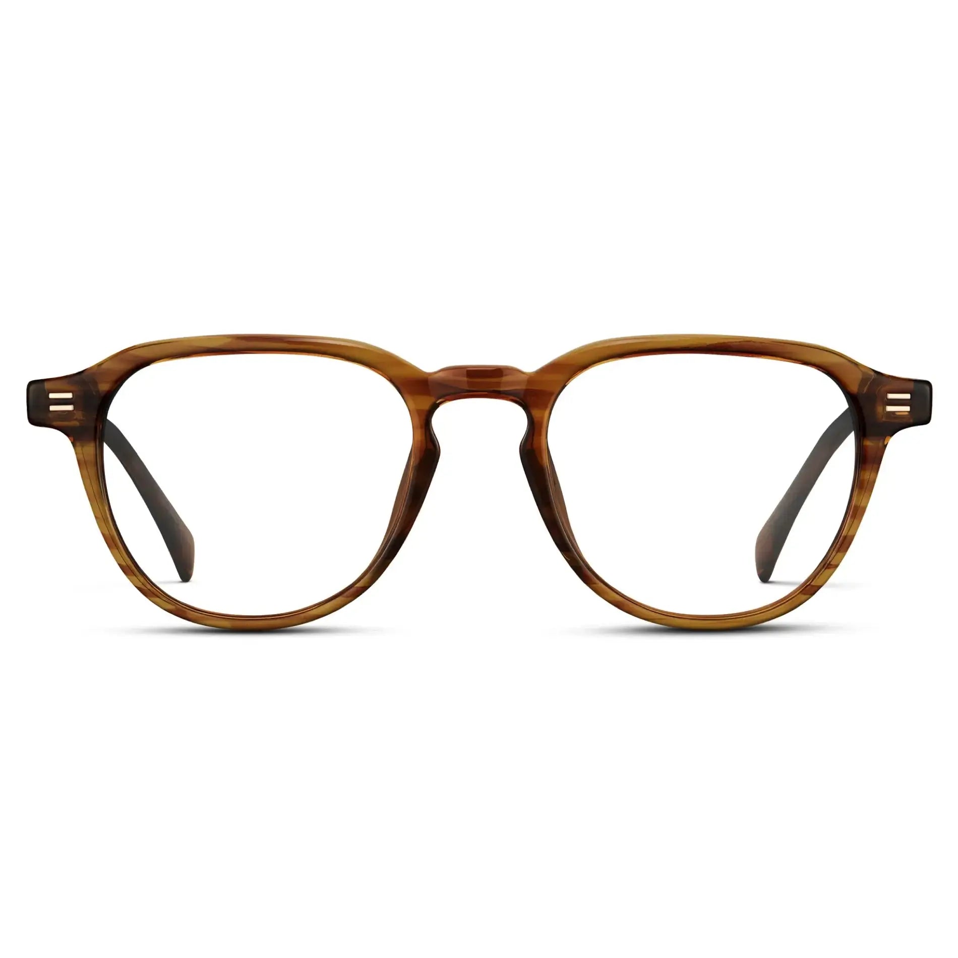 Golden Brown Grain || Men's Round Prescription Glasses with Golden Brown Grain Frame and Clear Lenses on a white background