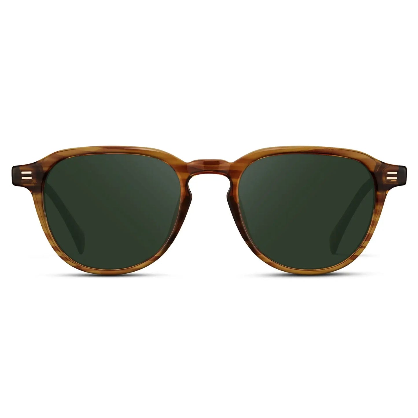 Golden Brown Grain / G15 || Men's Round Prescription Sunglasses with Golden Brown Grain Frame and Green Lenses on a white background