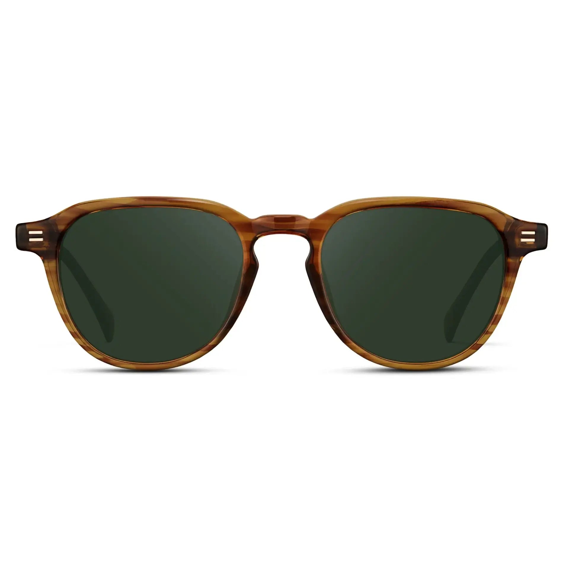 Golden Brown Grain / G15 || Men's Round Prescription Sunglasses with Golden Brown Grain Frame and Green Lenses on a white background