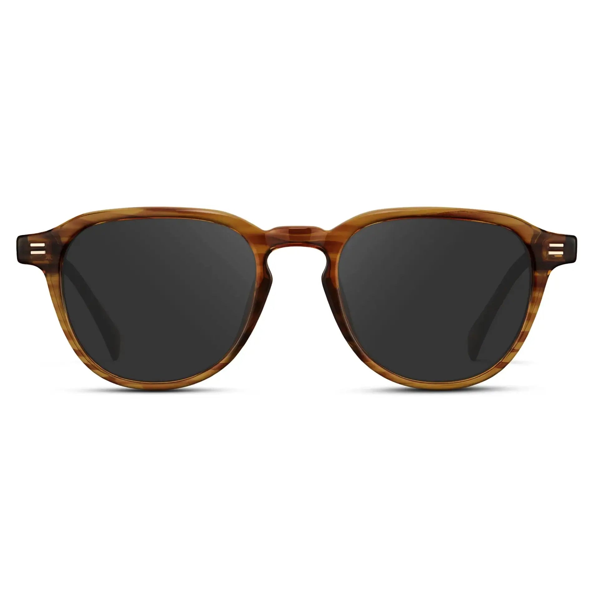 Golden Brown Grain / Grey || Men's Round Prescription Sunglasses with Golden Brown Grain Frame and Grey Lenses on a white background