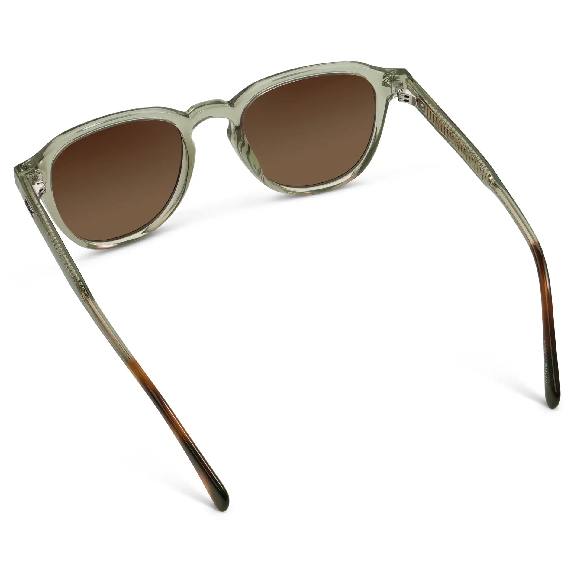 Palm Green / Brown Gold Gradient Lens || Back view of Men's Round Polarized Sunglasses with Green Frame and Brown Gold Lenses on a white background