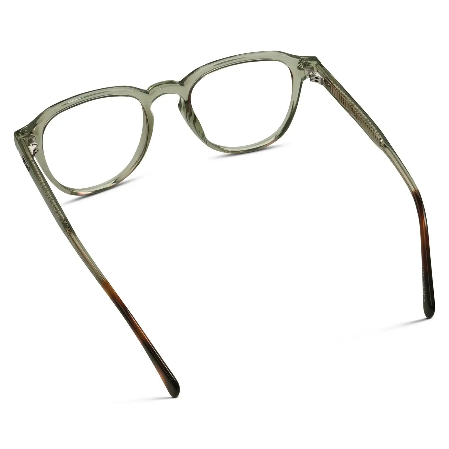Palm Green || Back view of Men's Round Prescription Glasses with Palm Green Frame and Clear Lenses on a white background