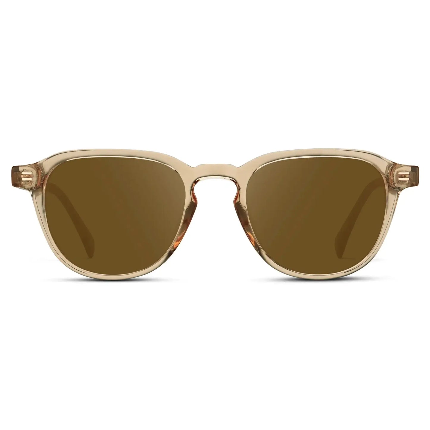 Sand Brown / Amber || Men's Round Prescription Sunglasses with Sand Brown Frame and Amber Lenses on a white background