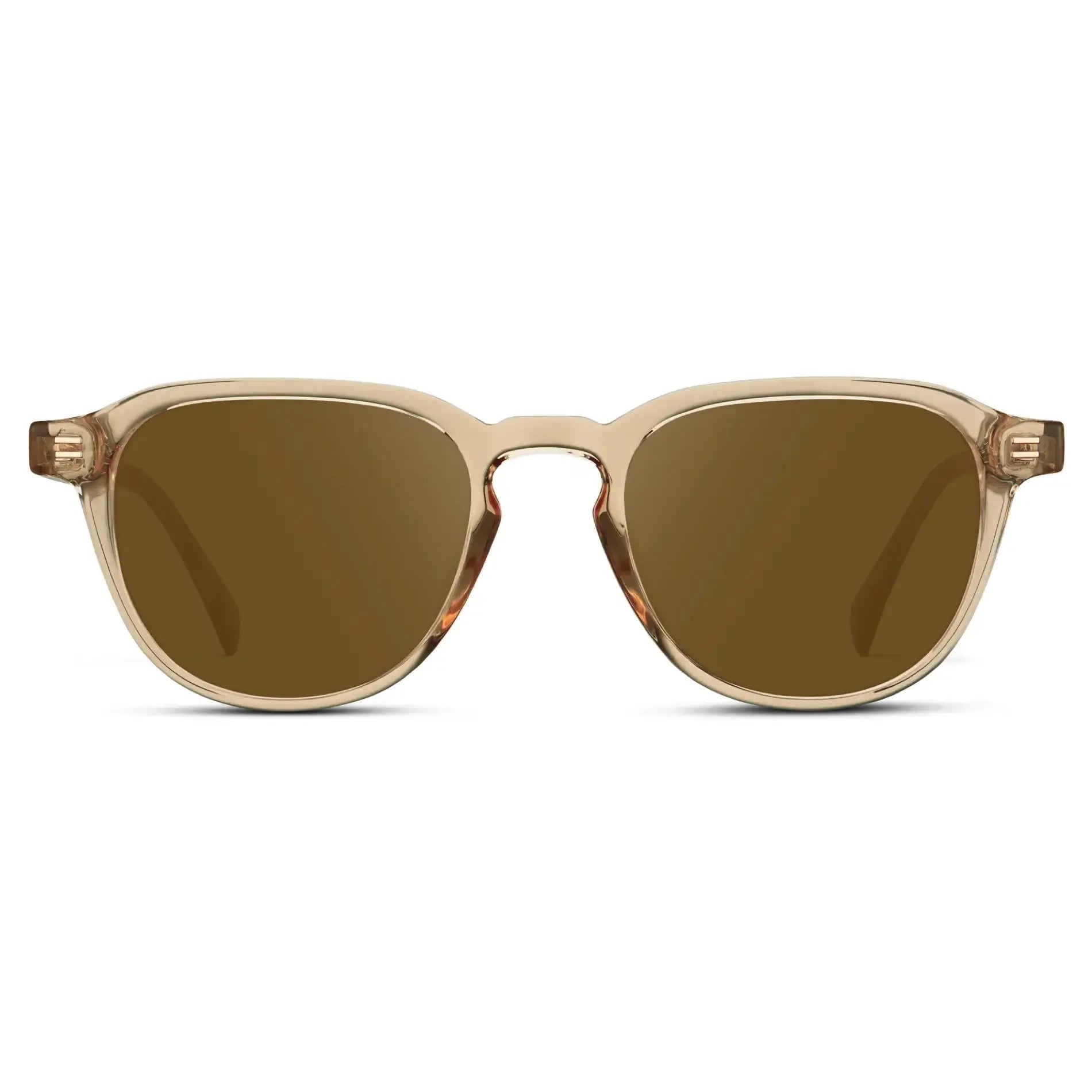 Sand Brown / Amber || Men's Round Prescription Sunglasses with Sand Brown Frame and Amber Lenses on a white background
