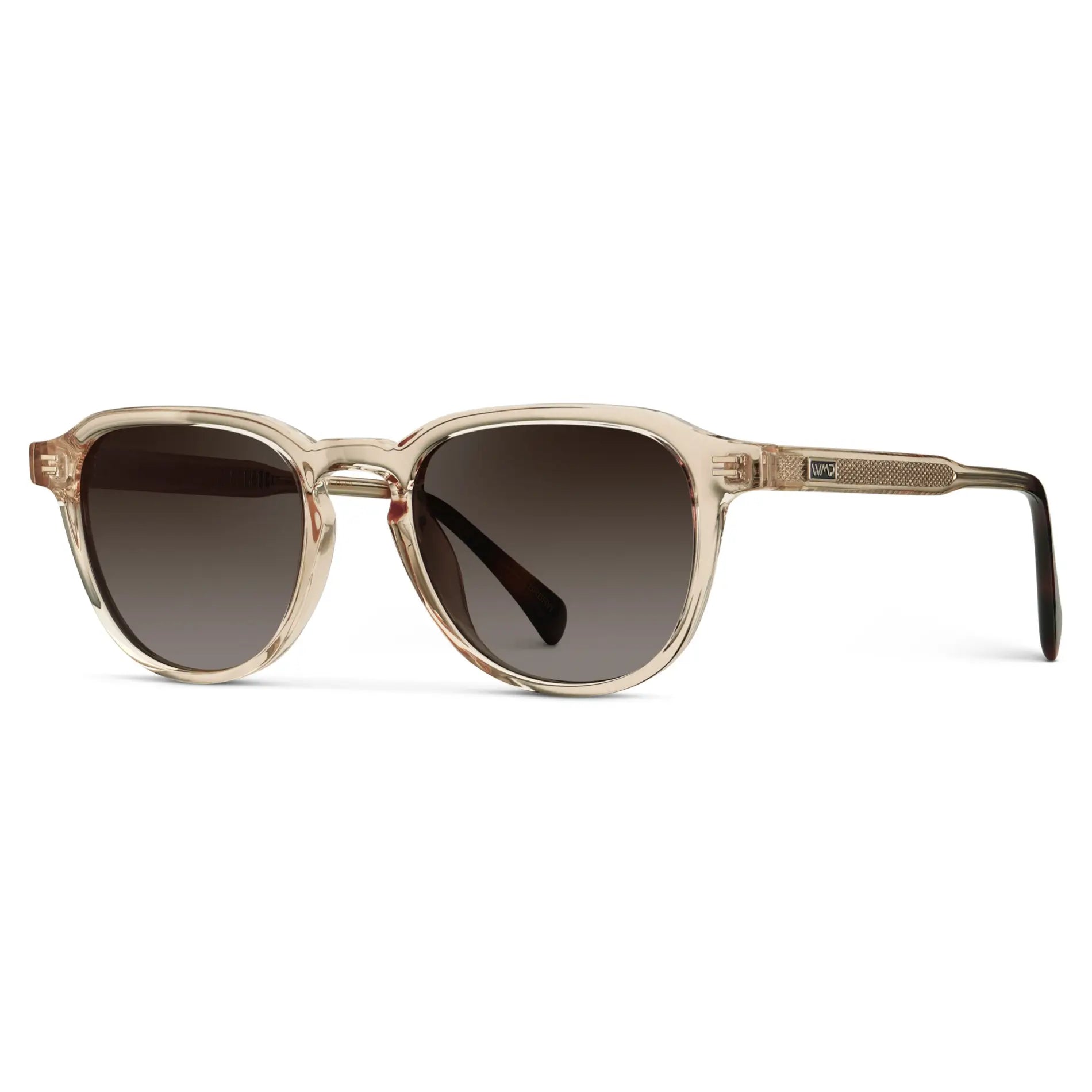 Sand Brown / Brown Gradient Lens || Side view of Men's Round Polarized Sunglasses with Sand Brown Frame and Brown Gradient Lenses on a white background