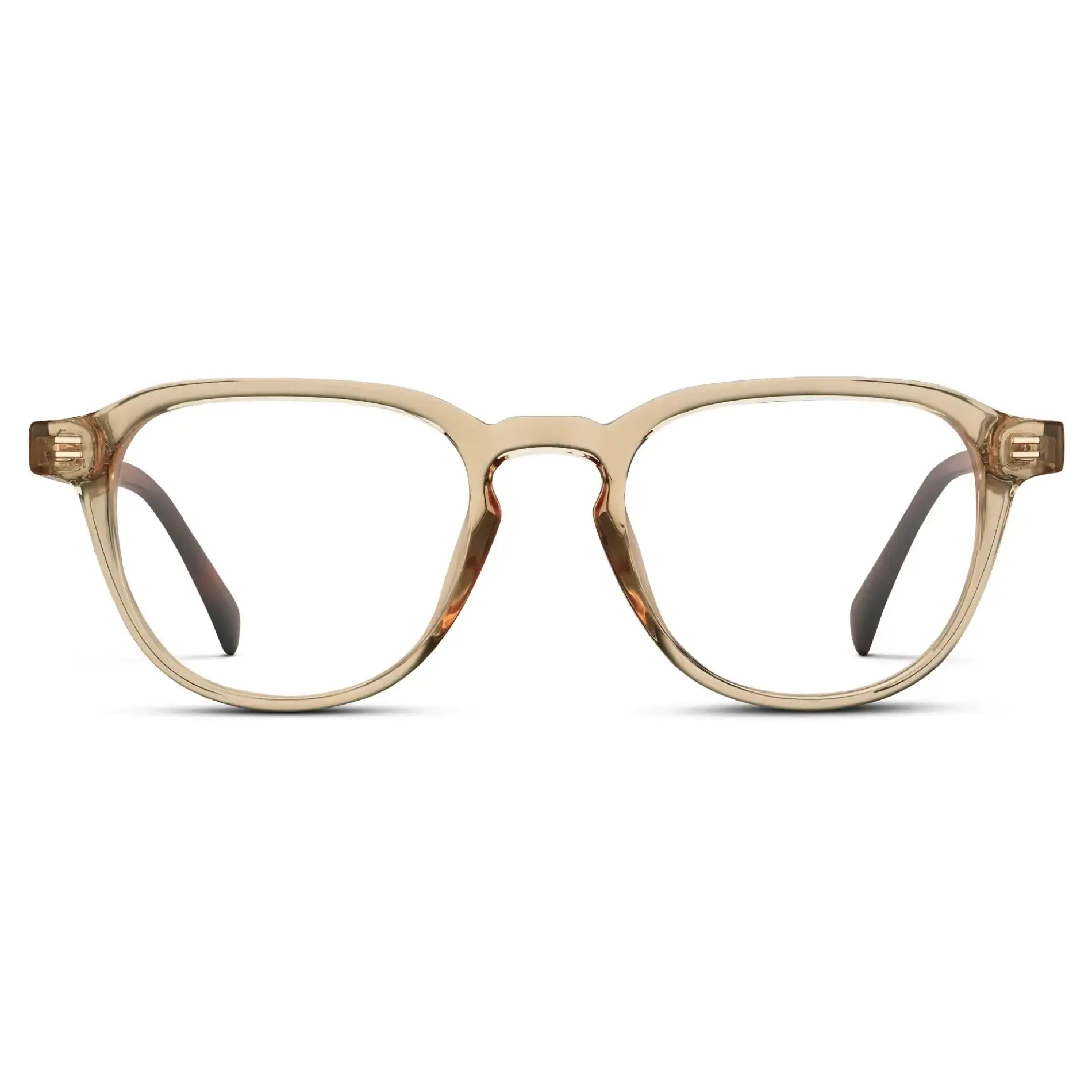 Sand Brown || Men's Round Prescription Glasses with Sand Brown Frame and Clear Lenses on a white background