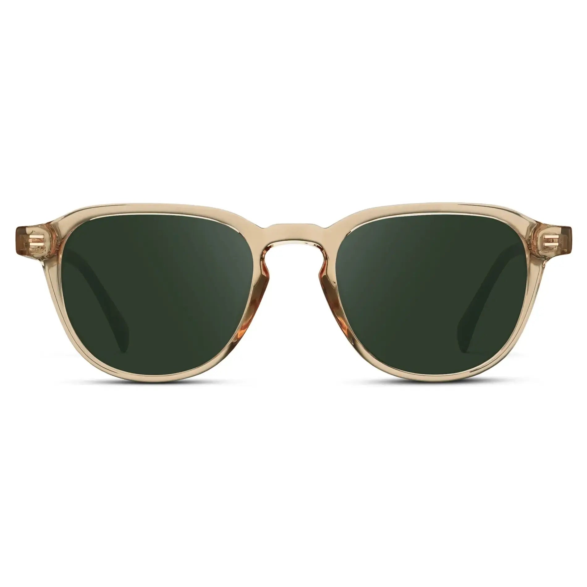 Sand Brown / G15 || Men's Round Prescription Sunglasses with Sand Brown Frame and Green Lenses on a white background