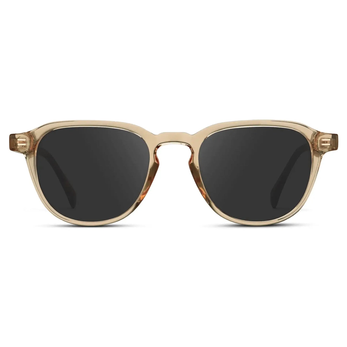 Sand Brown / Grey || Men's Round Prescription Sunglasses with Sand Brown Frame and Grey Lenses on a white background