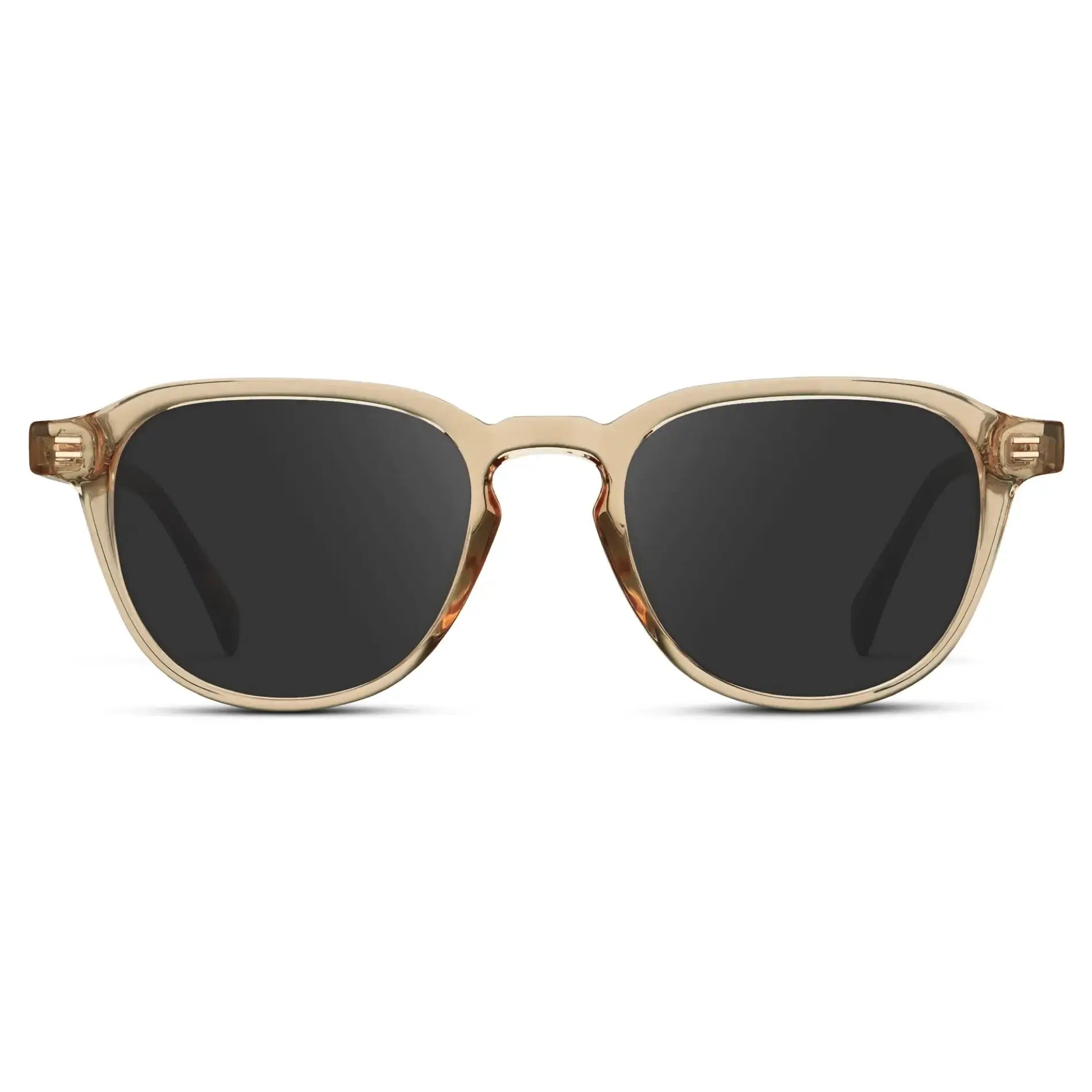 Sand Brown / Grey || Men's Round Prescription Sunglasses with Sand Brown Frame and Grey Lenses on a white background