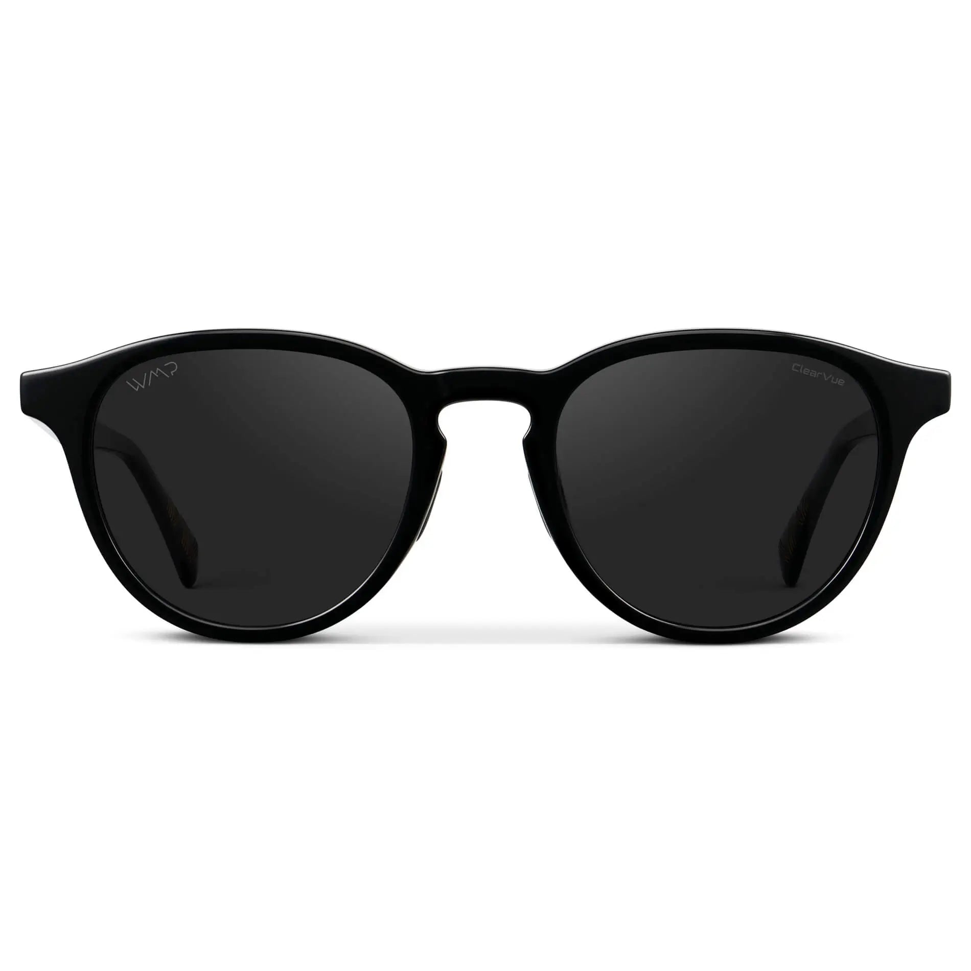 Black / Black Lens || Unisex Round Sports Performance Sunglasses with Black Acetate Frame and Black Polarized Oleophobic Lens