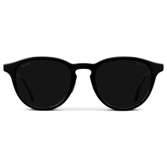 Black / Triple Black Lens || Unisex Round Sports Performance Sunglasses with Black Acetate Frame and Triple Black Polarized Oleophobic Lens