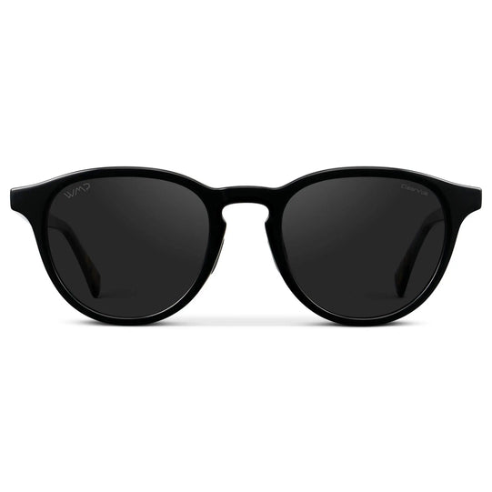 Black / Black Lens || Unisex Round Sports Performance Sunglasses with Black Acetate Frame and Black Polarized Oleophobic Lens