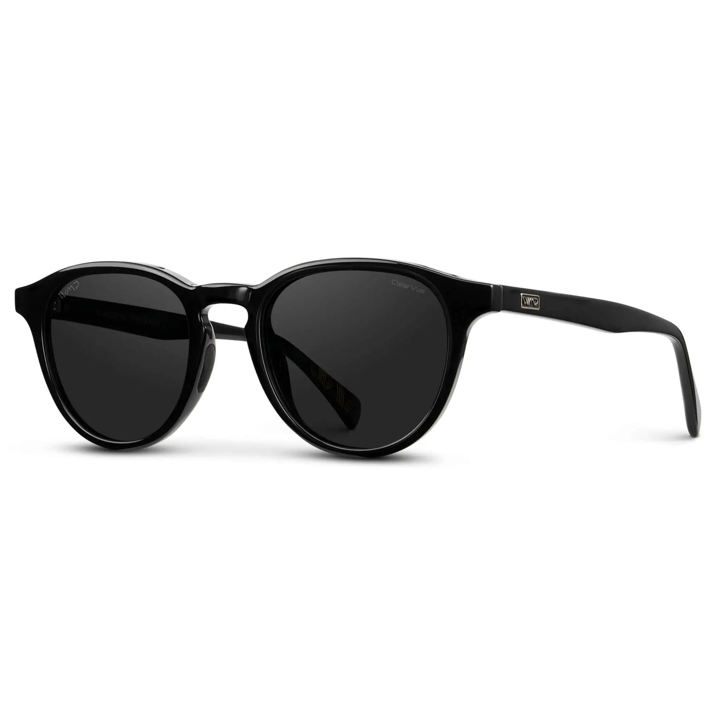 Black / Black Lens || Unisex Round Sports Performance Sunglasses with Black Acetate Frame and Black Polarized Oleophobic Lens