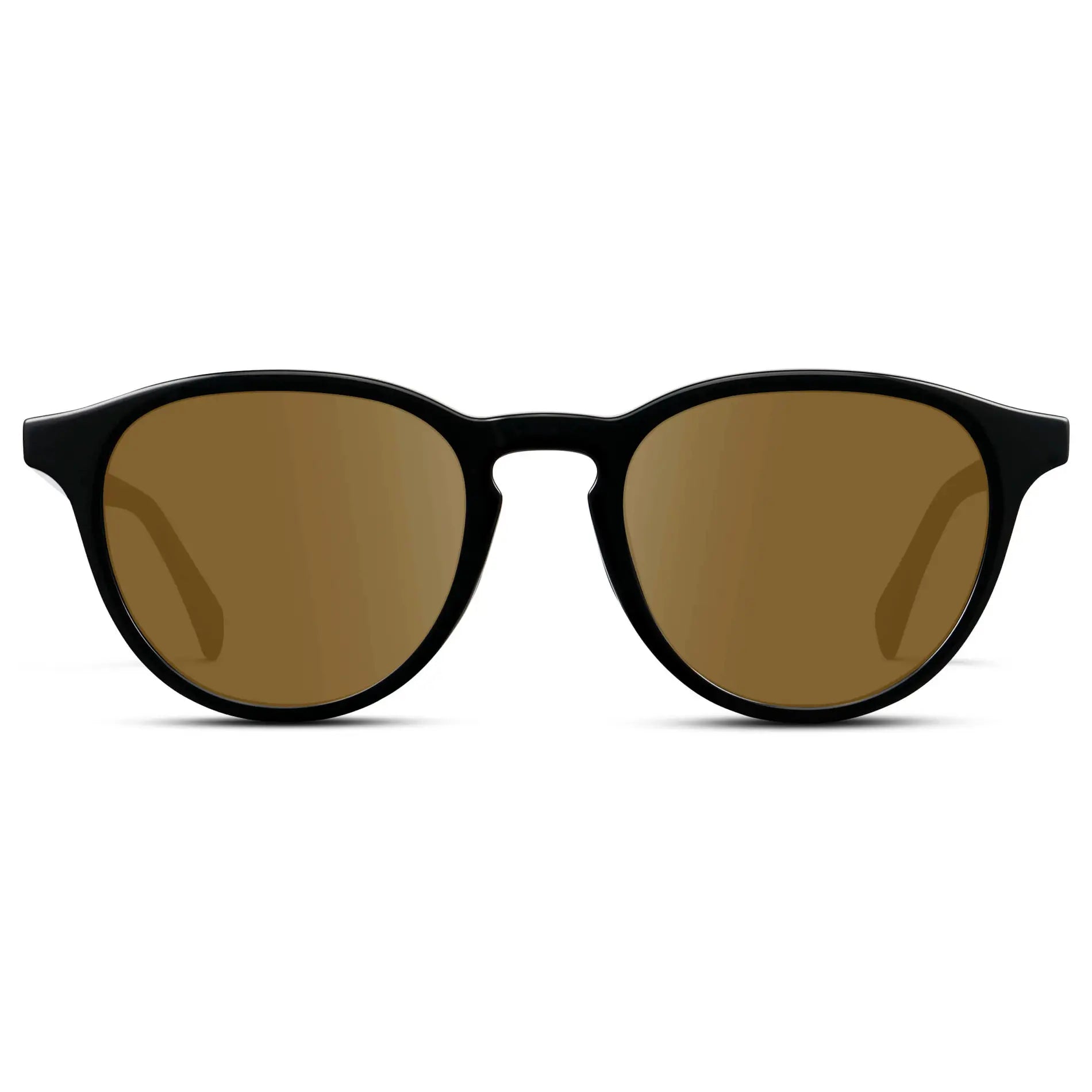Black / Amber || Unisex Round Performance Prescription Sunglasses with Black Acetate Frame and Amber Lens on a white background