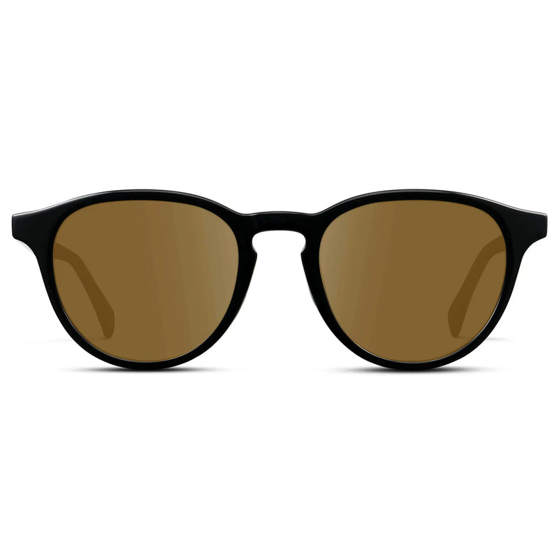 Black / Amber || Unisex Round Performance Prescription Sunglasses with Black Acetate Frame and Amber Lens on a white background
