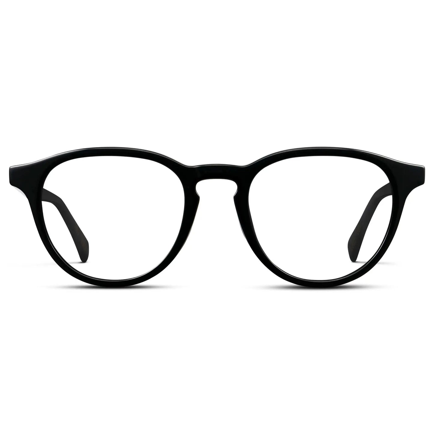 Black || Unisex Round Performance Eyeglasses with Black Acetate Frame and Clear Prescription Lens on a white background