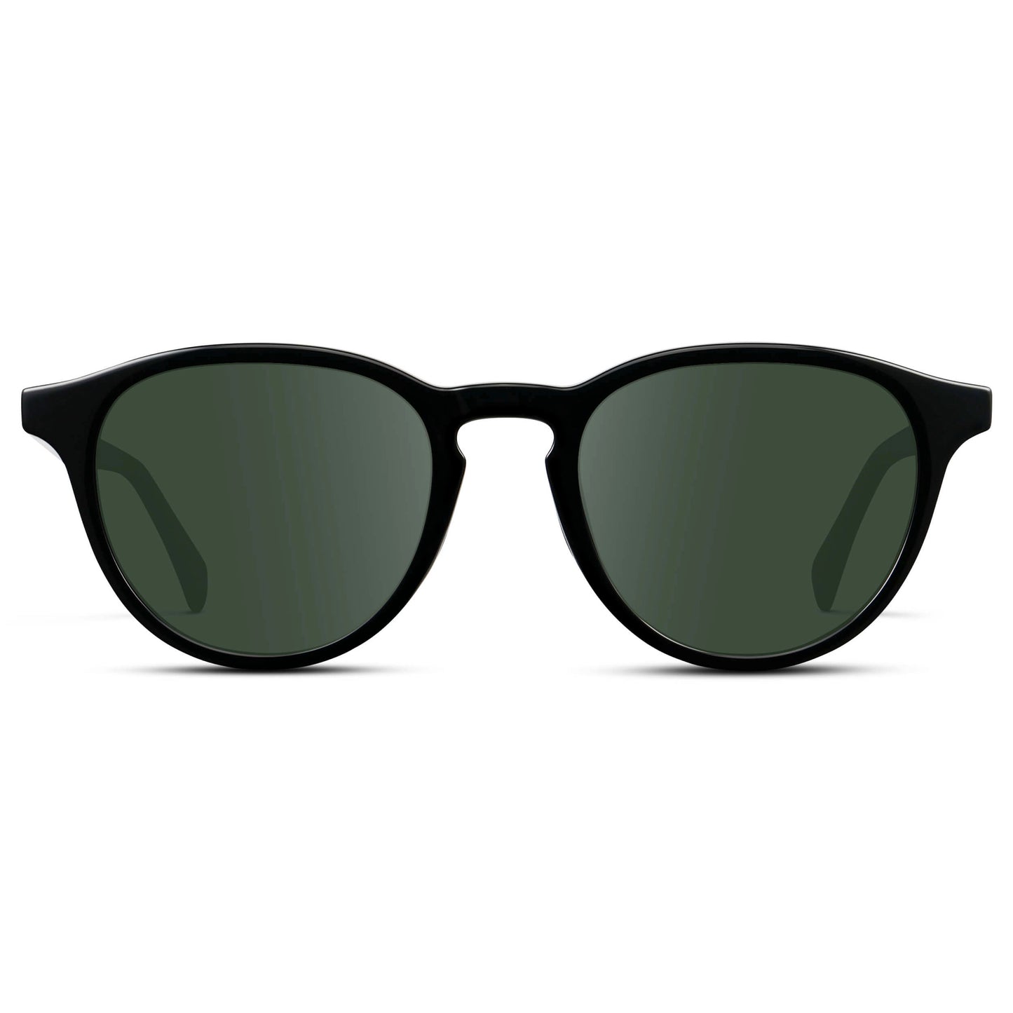 Black / G15 || Unisex Round Performance Prescription Sunglasses with Black Acetate Frame and Green Lens
