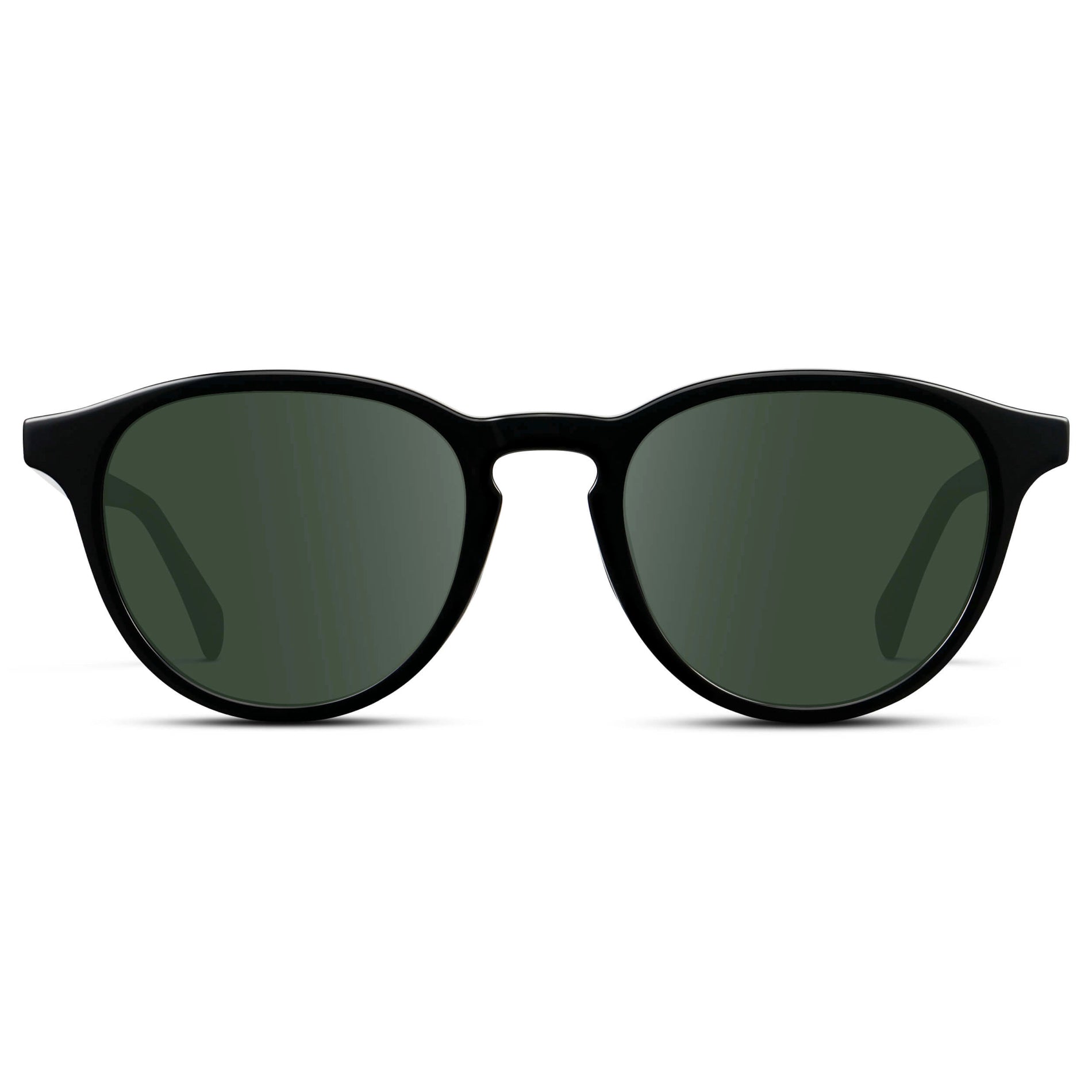 Black / G15 || Unisex Round Performance Prescription Sunglasses with Black Acetate Frame and Green Lens