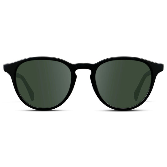 Black / G15 || Unisex Round Performance Prescription Sunglasses with Black Acetate Frame and Green Lens