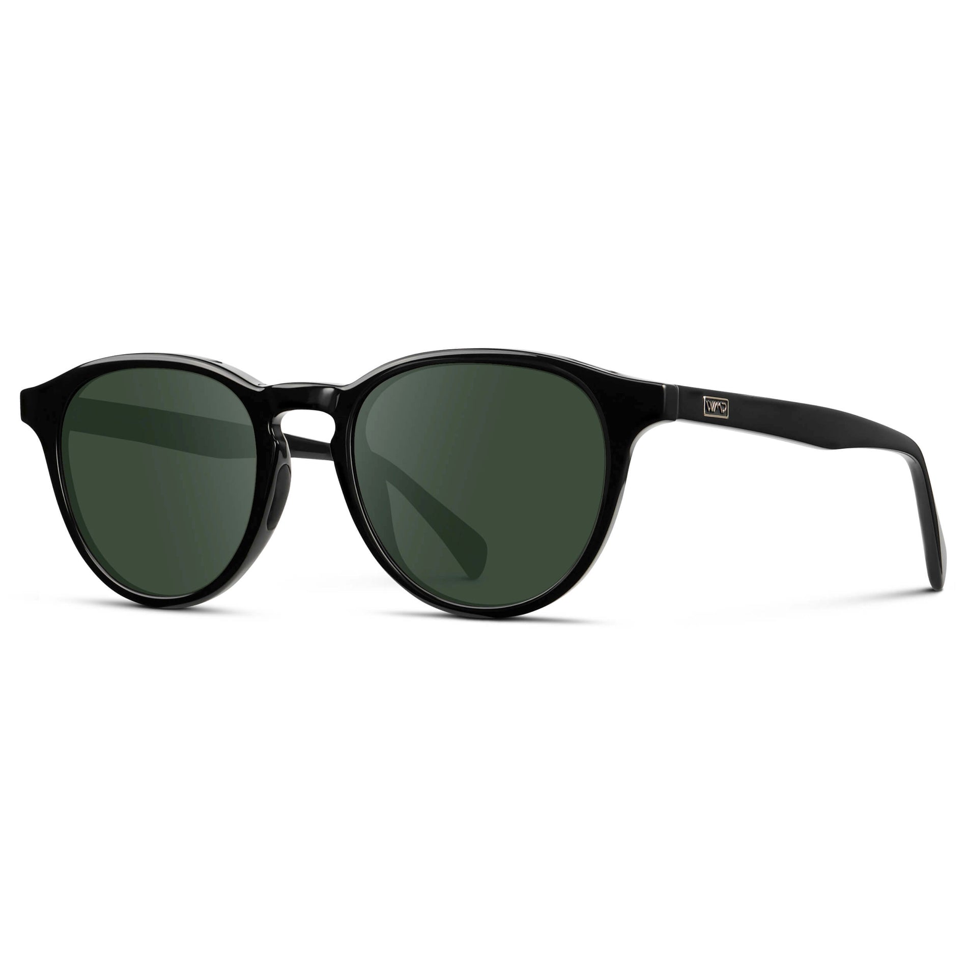 Black / G15 || Unisex Round Performance Prescription Sunglasses with Black Acetate Frame and Green Lens