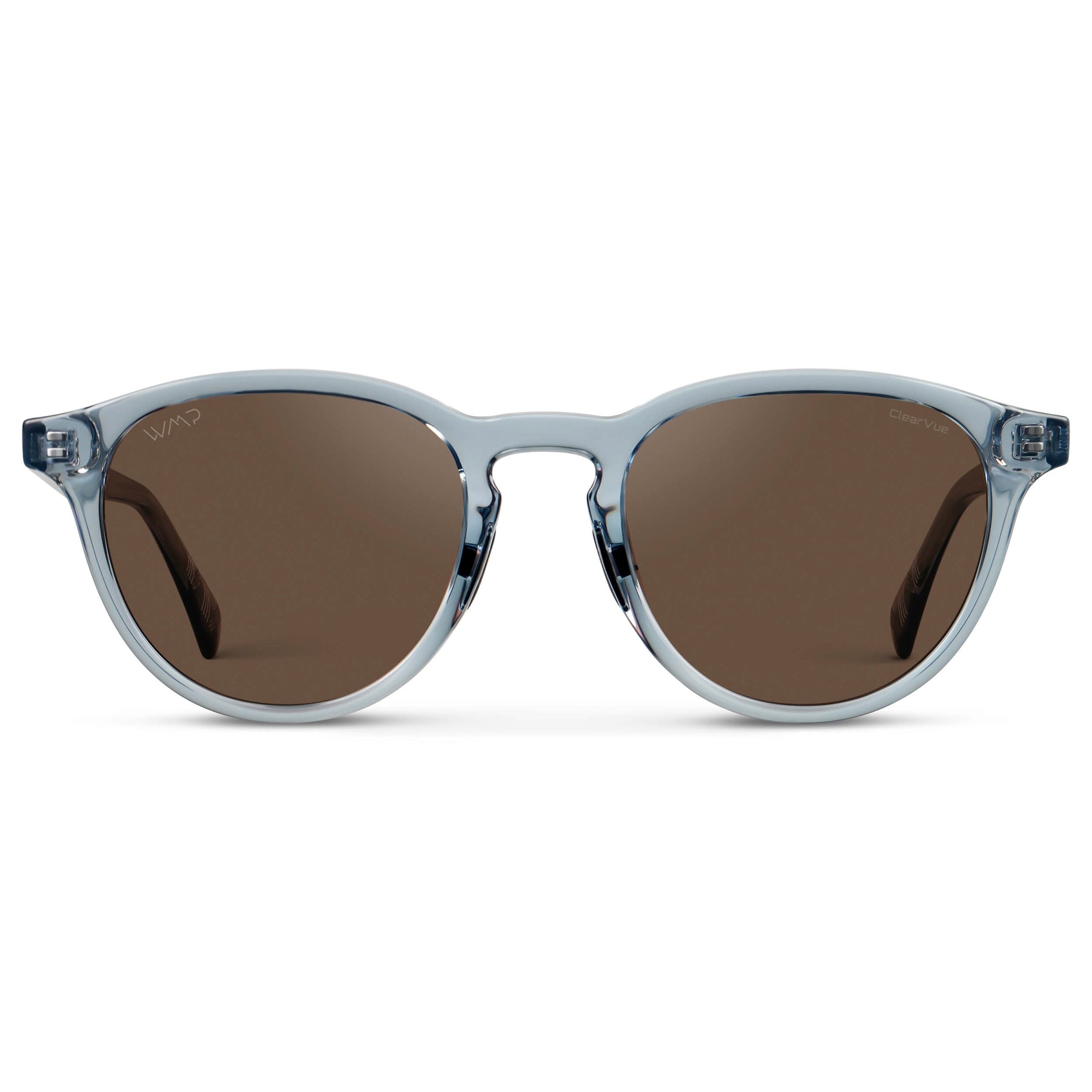 Denim Blue / Brown Lens || Unisex Round Sports Performance Sunglasses with Denim Blue Acetate Frame and Brown Polarized Oleophobic Lens