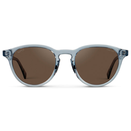 Denim Blue / Brown Lens || Unisex Round Sports Performance Sunglasses with Denim Blue Acetate Frame and Brown Polarized Oleophobic Lens