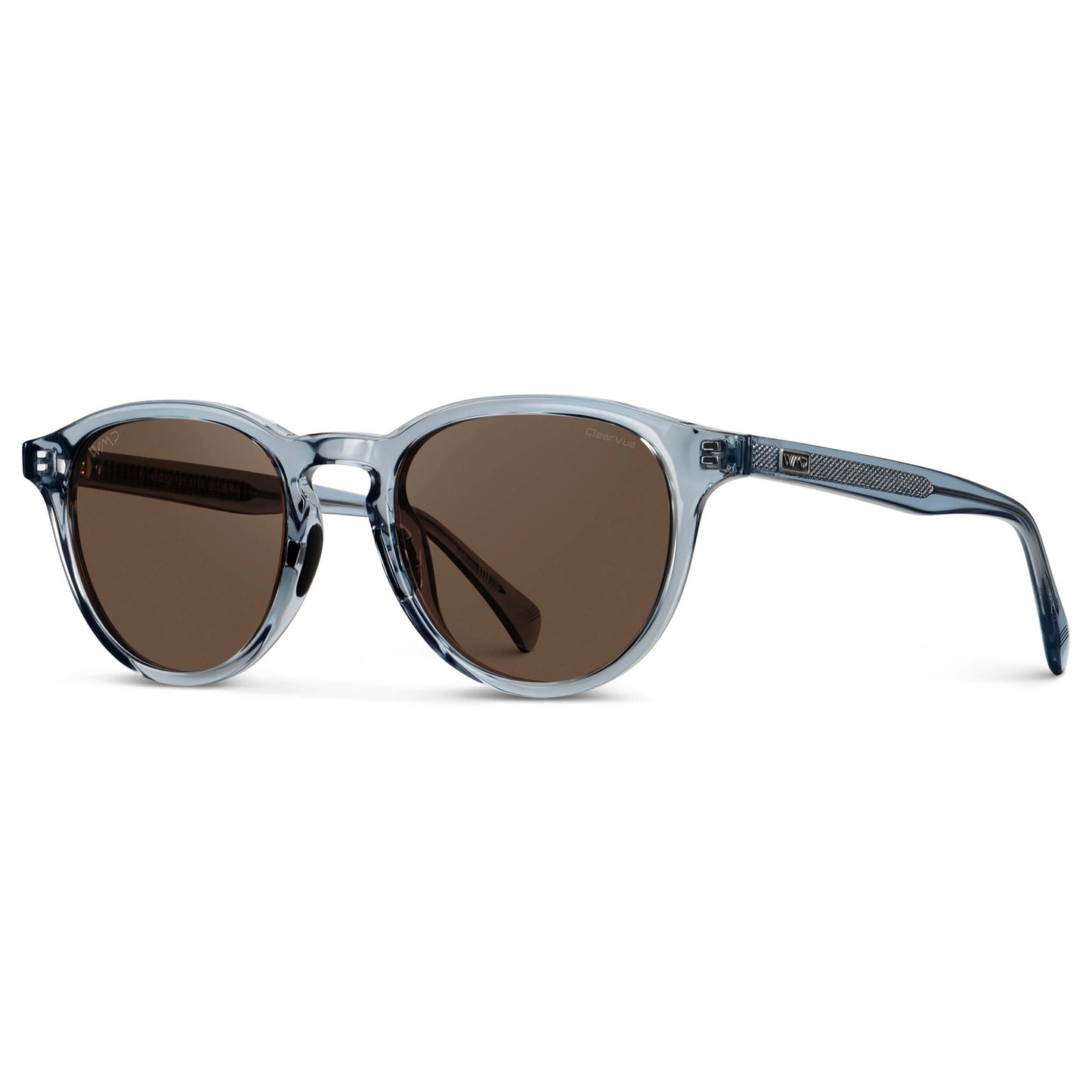 Denim Blue / Brown Lens || Unisex Round Sports Performance Sunglasses with Denim Blue Acetate Frame and Brown Polarized Oleophobic Lens