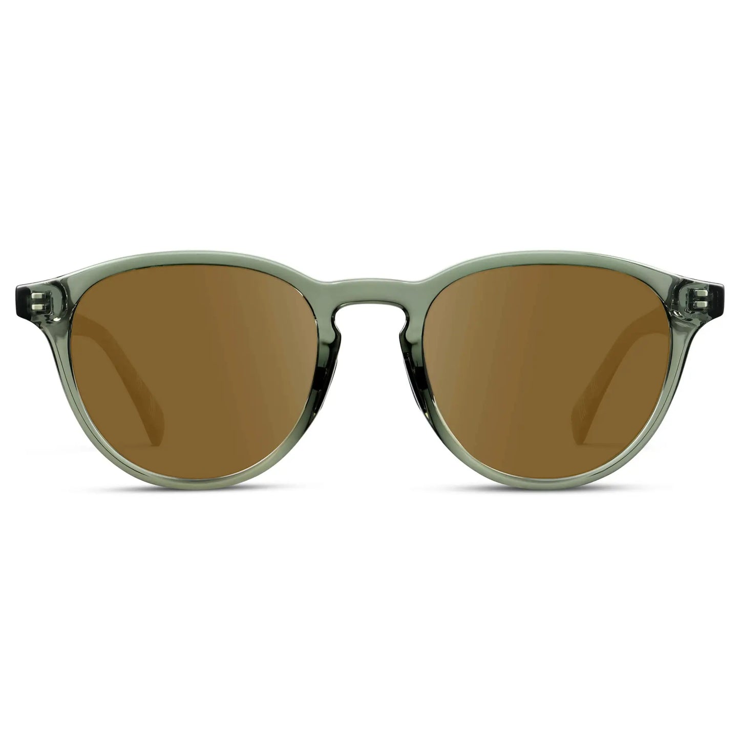 Crystal Agave Green / Amber || Unisex Round Performance Prescription Sunglasses with Green Acetate Frame and Amber Lens on a white background