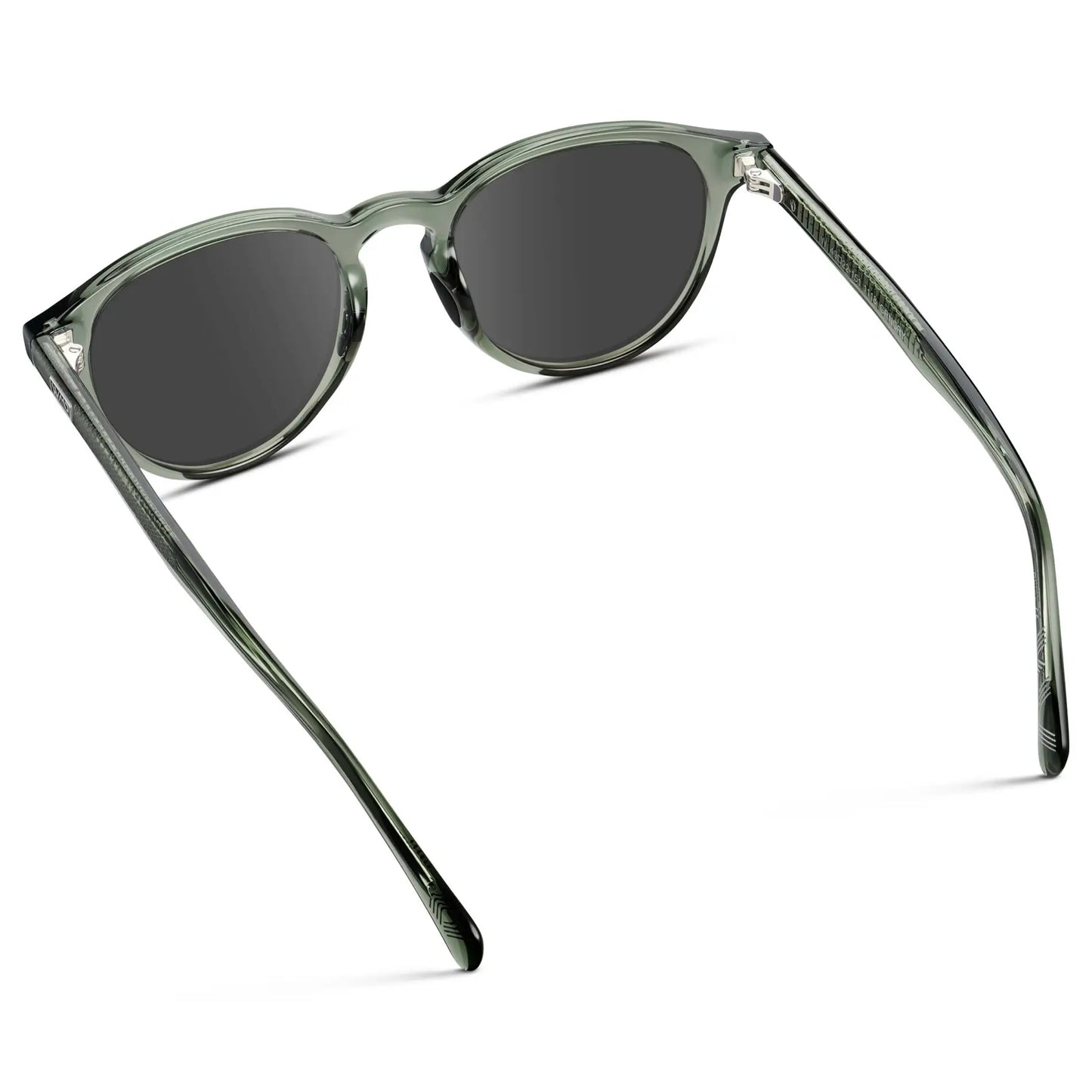 Crystal Agave Green / Grey || Back view of Unisex Round Performance Prescription Sunglasses with Green Acetate Frame and Grey Lens on a white background 