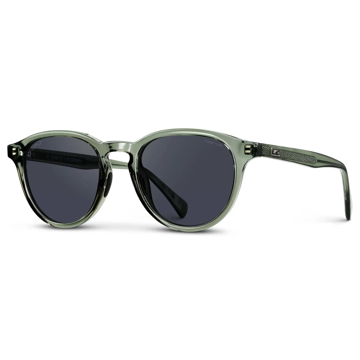 The Greens Kit || Side view of Birdie sunglasses in Green on a white background