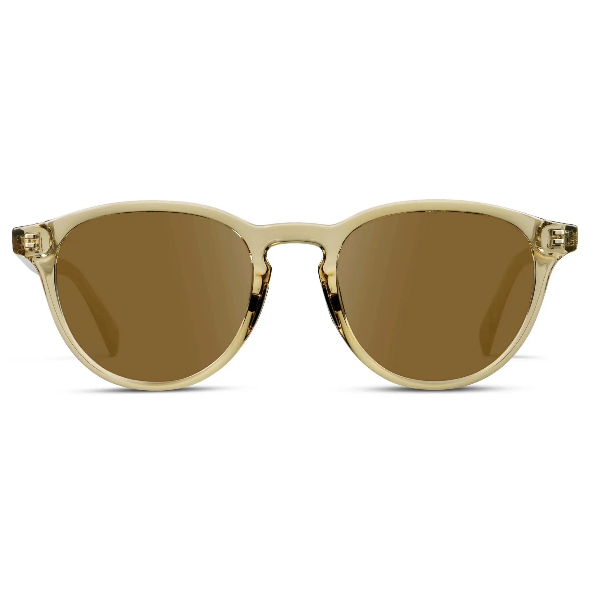 Iris Yellow / Amber || Unisex Round Performance Prescription Sunglasses with Yellow Acetate Frame and Amber Lens on a white background