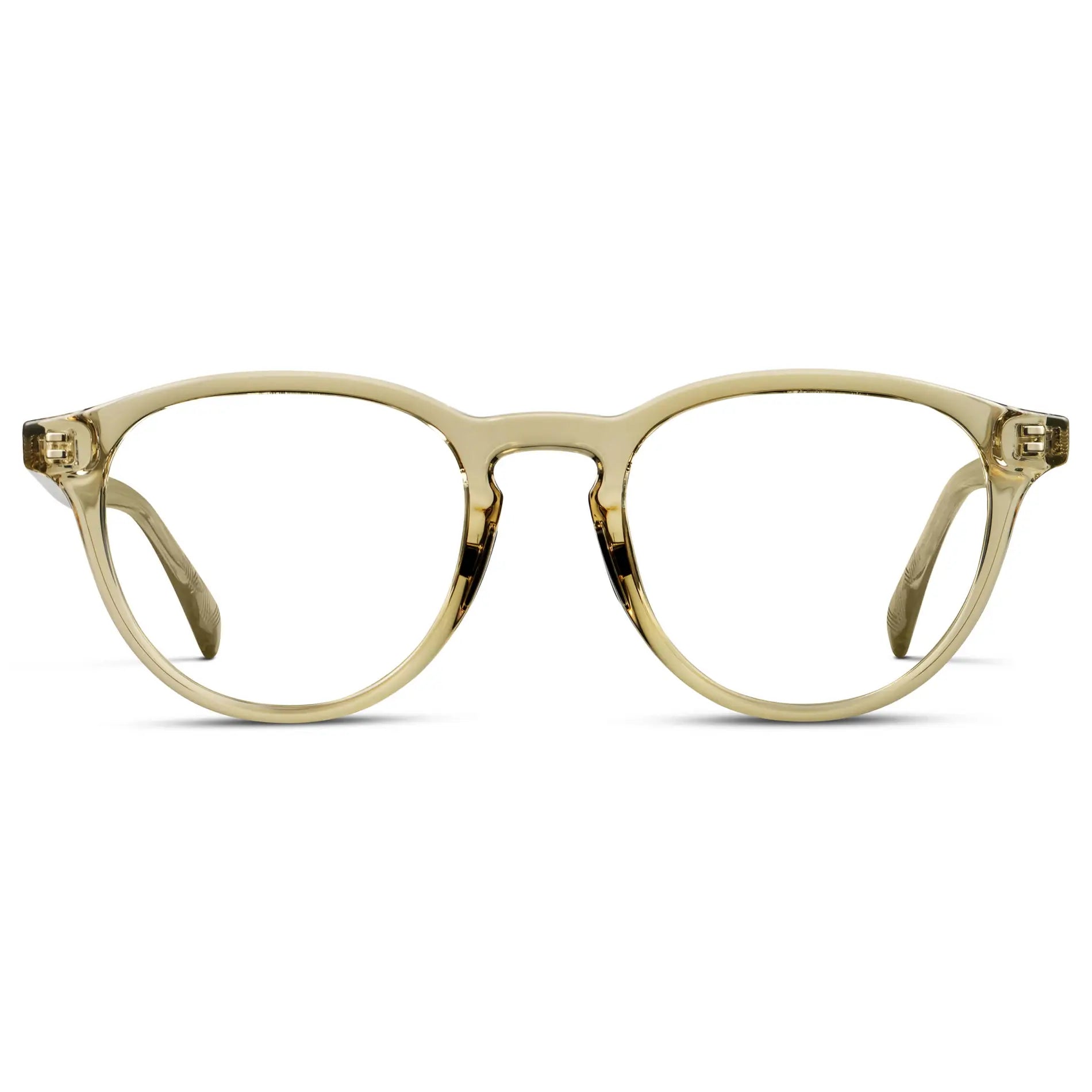 Iris Yellow || Unisex Round Performance Eyeglasses with Yellow Acetate Frame and Clear Prescription Lens on a white background