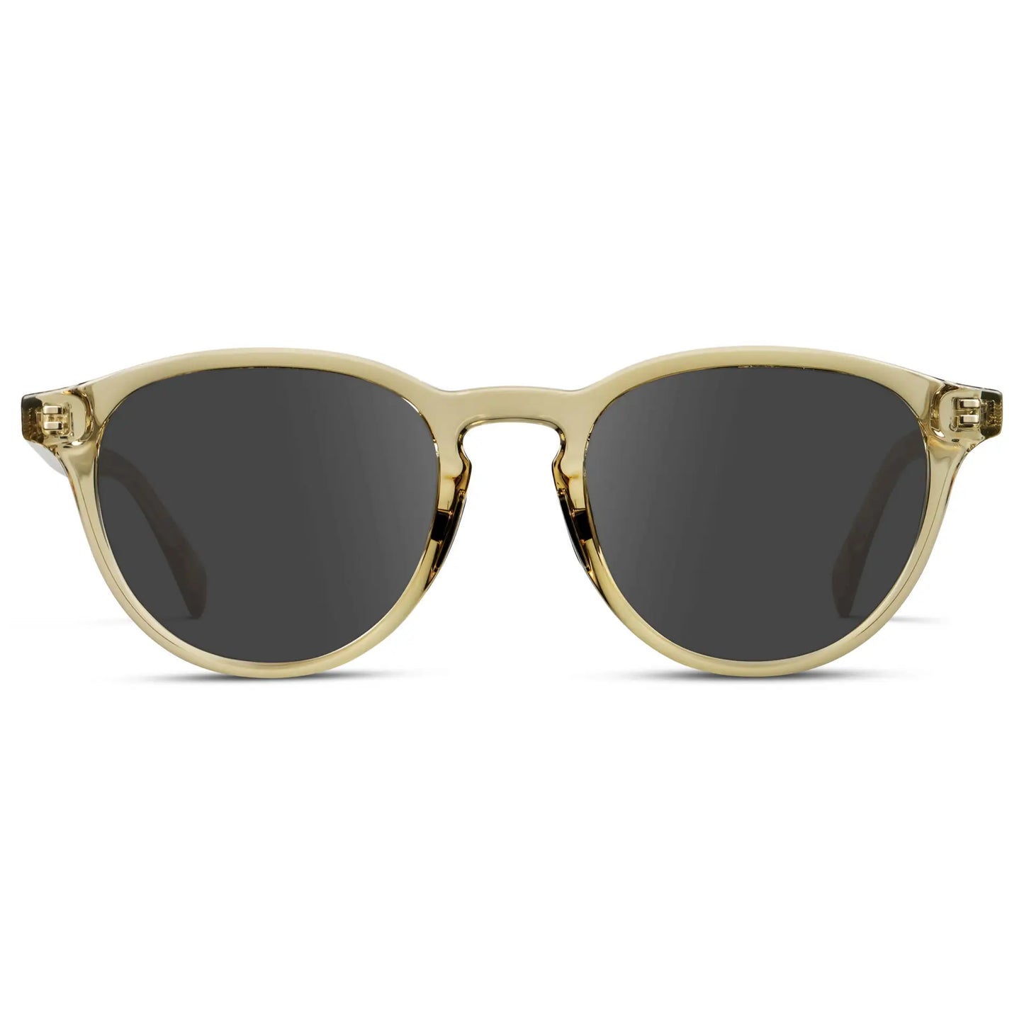 Iris Yellow / Grey || Unisex Round Performance Prescription Sunglasses with Yellow Acetate Frame and Grey Lens on a white background