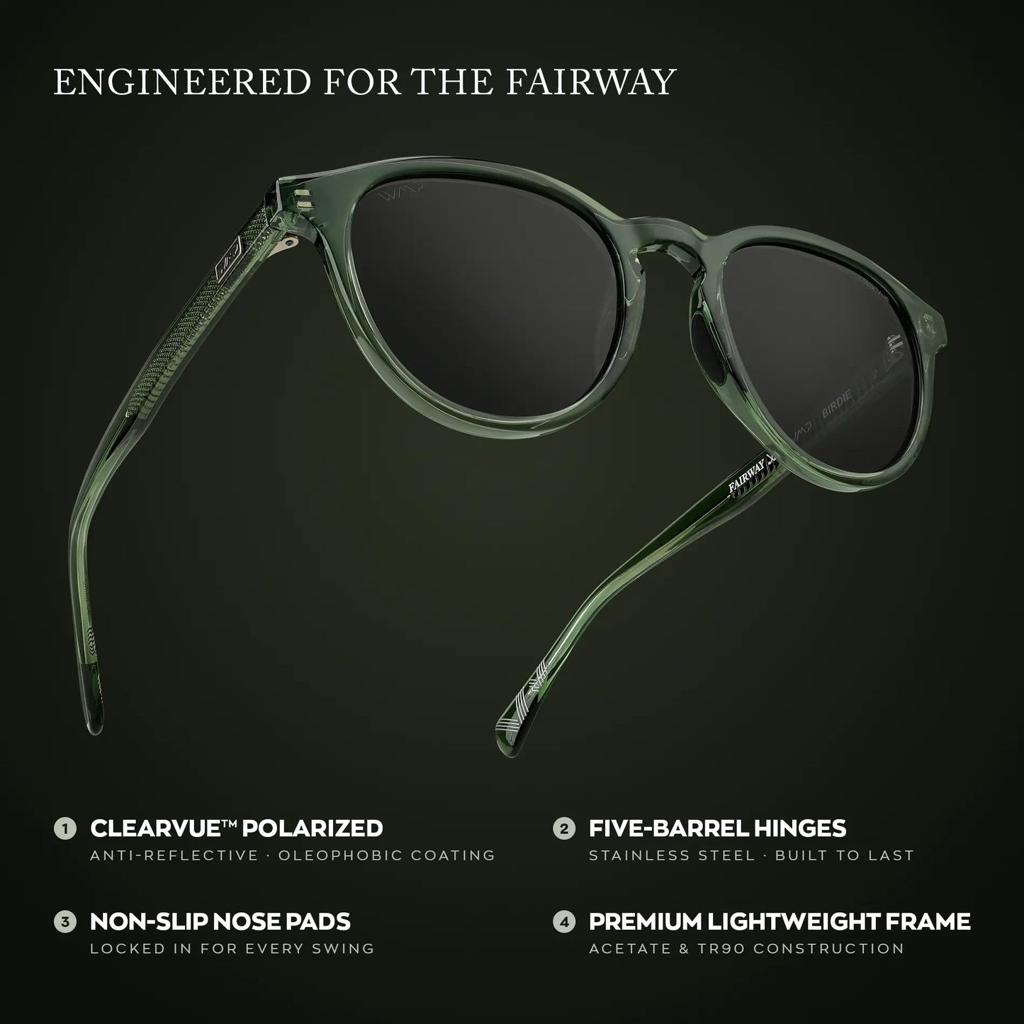 Crystal Agave Green / Smoke Lens || Graphic of Round Sports Performance Sunglasses with Polarized Oleophobic Lens