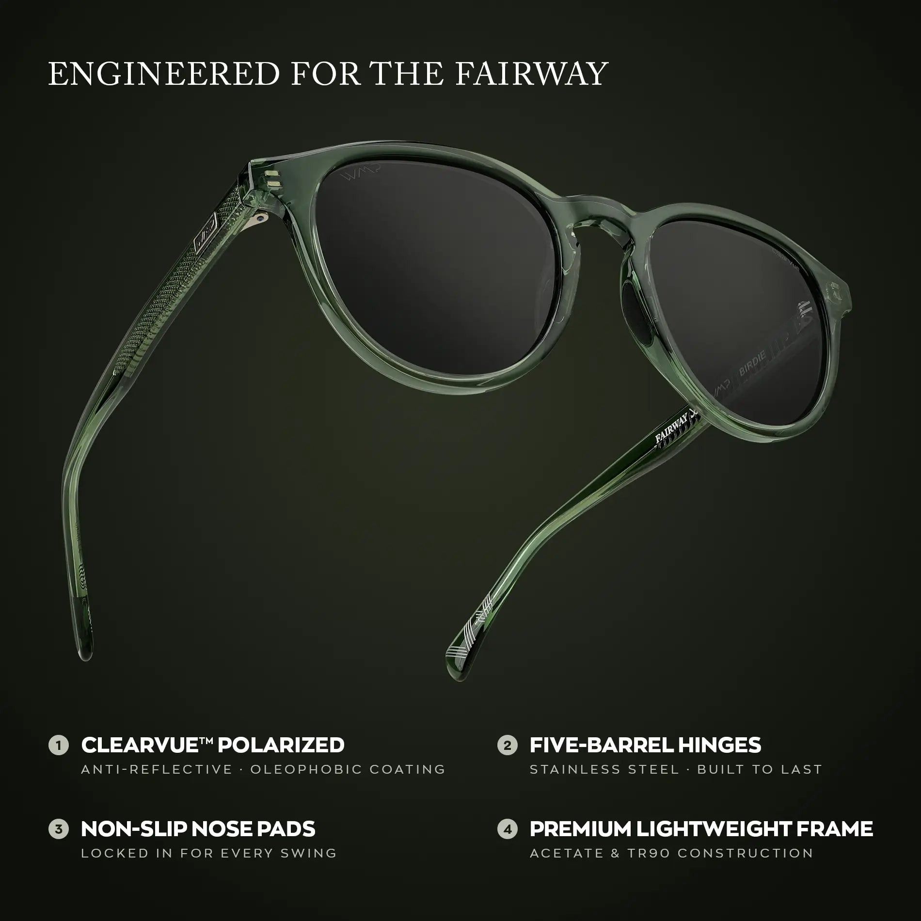 Crystal Agave Green / Smoke Lens || Graphic of Round Sports Performance Sunglasses with Polarized Oleophobic Lens