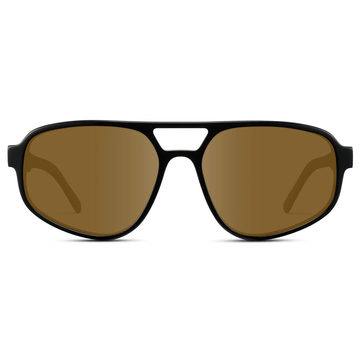 Black / Amber || Modern Aviator Prescription Sunglasses with Black Acetate Frame and Brown Lenses on a white background