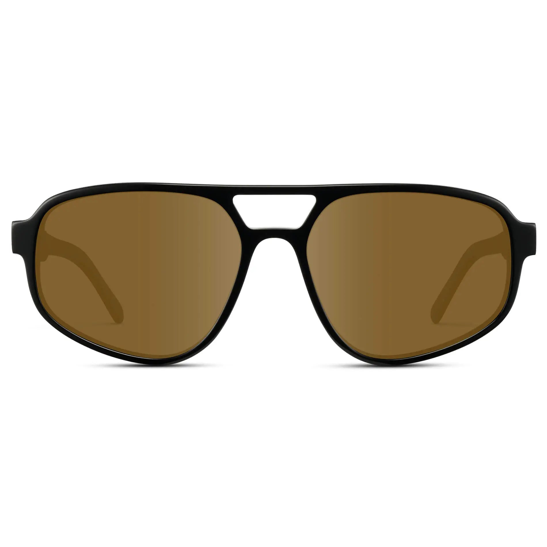 Black / Amber || Modern Aviator Prescription Sunglasses with Black Acetate Frame and Brown Lenses on a white background