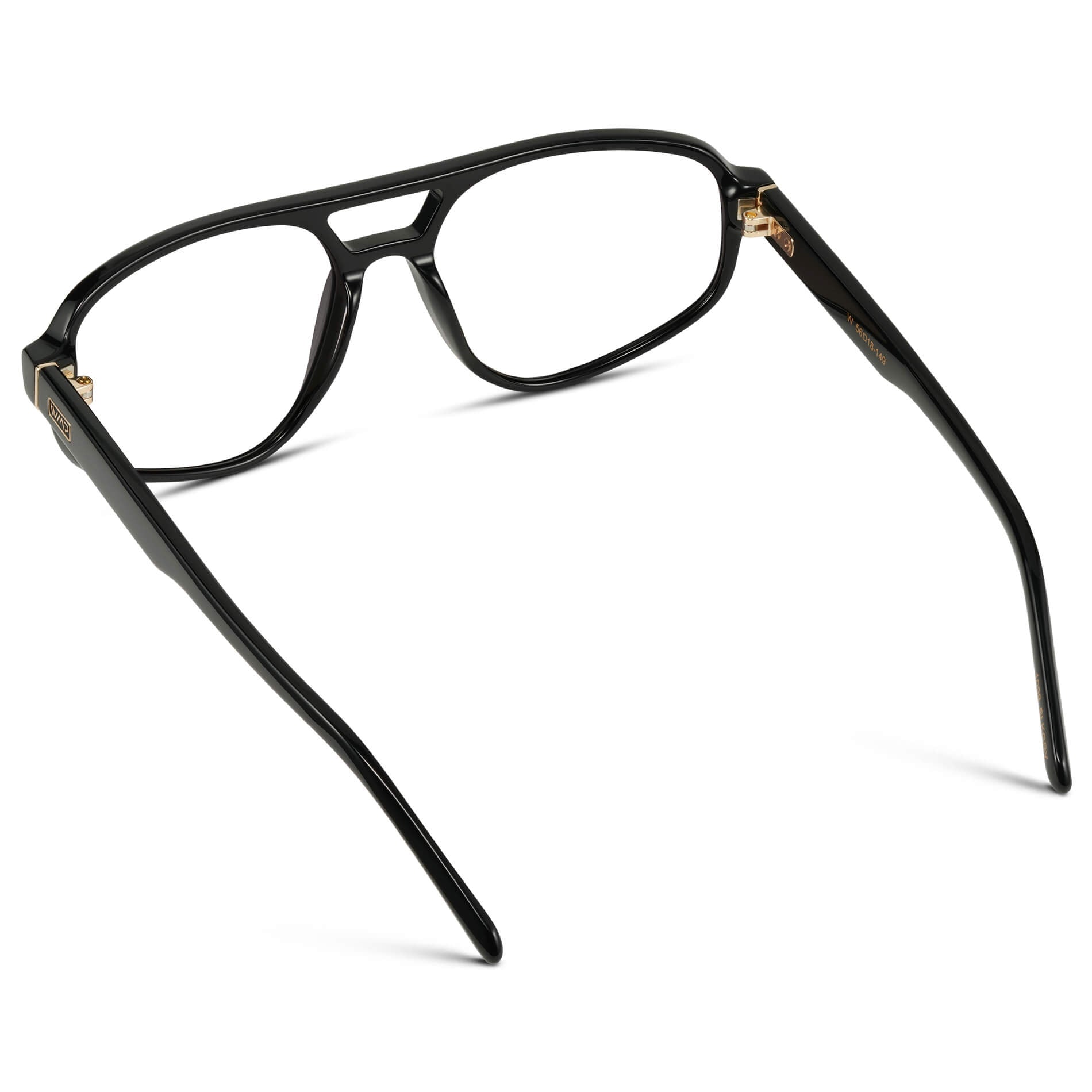 Black || Aviator Frame Glasses with Clear Prescription Lenses back view.