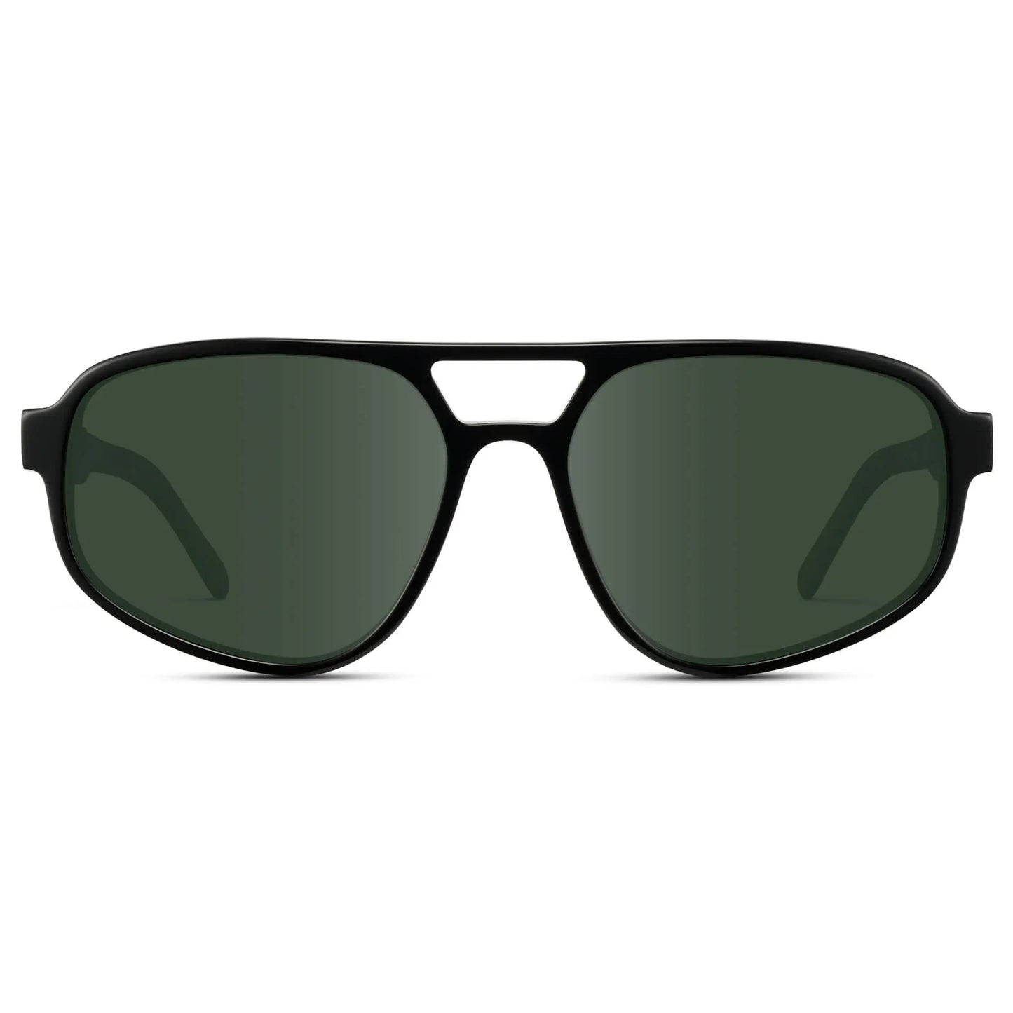 Black / G15 || Modern Aviator Prescription Sunglasses with Black Acetate Frame and Green Lenses on a white background