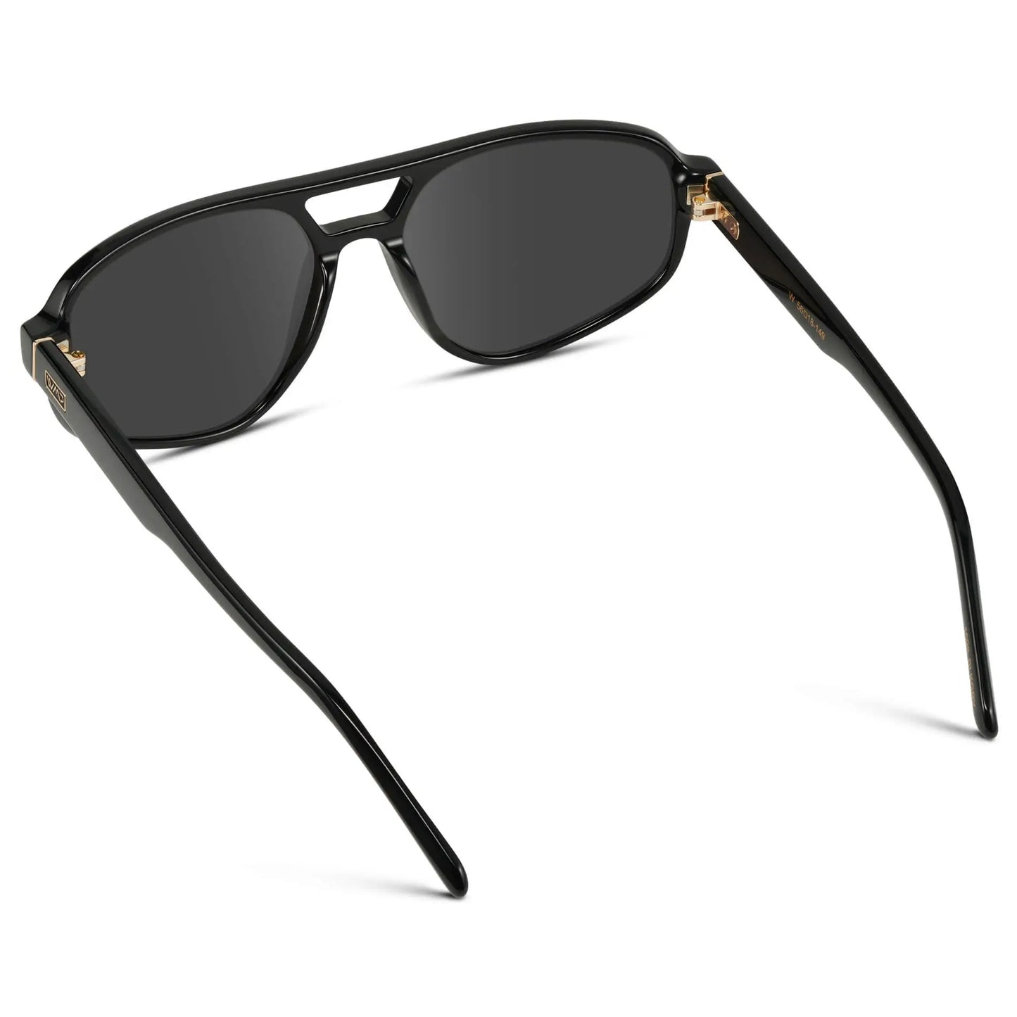 Black / Grey || Back view of Modern Aviator Prescription Sunglasses with Black Acetate Frame and Grey Lenses on a white background
