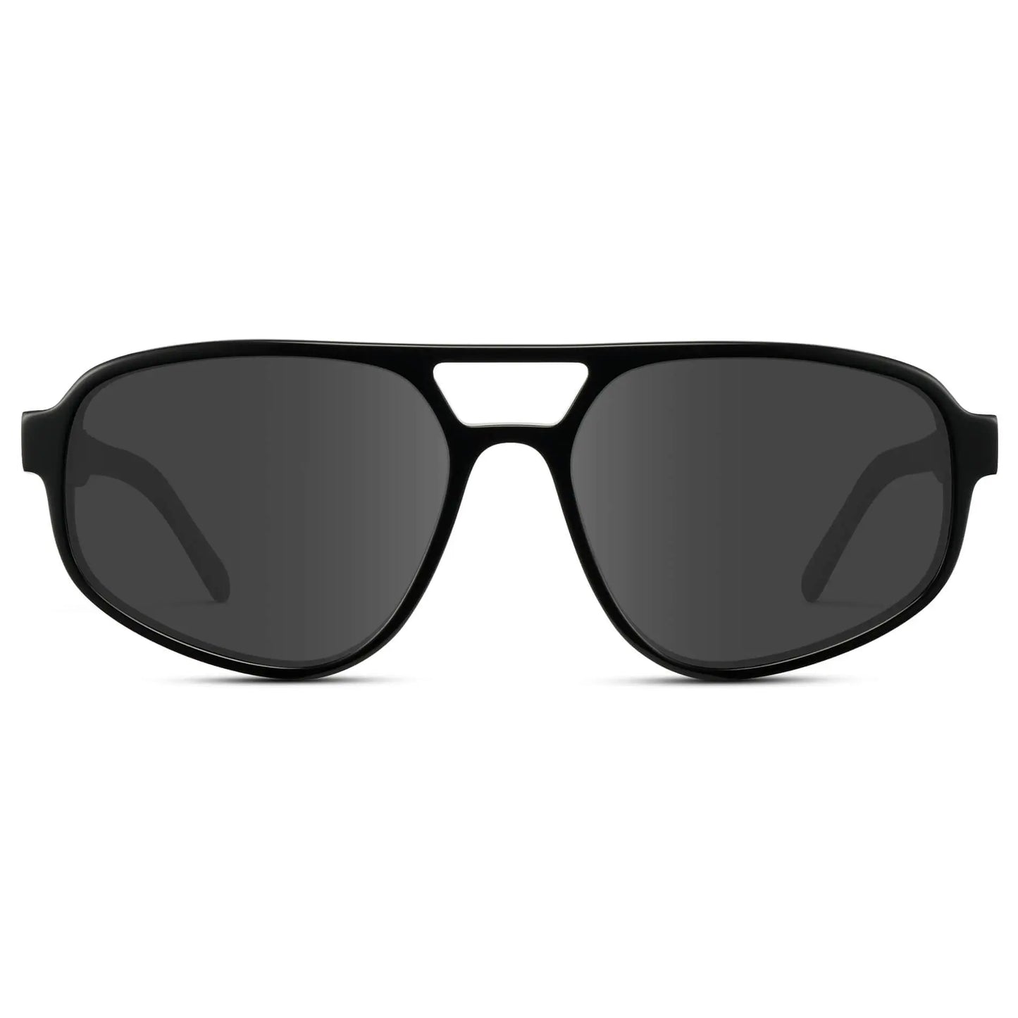 Black / Grey || Modern Aviator Prescription Sunglasses with Black Acetate Frame and Grey Lenses on a white background