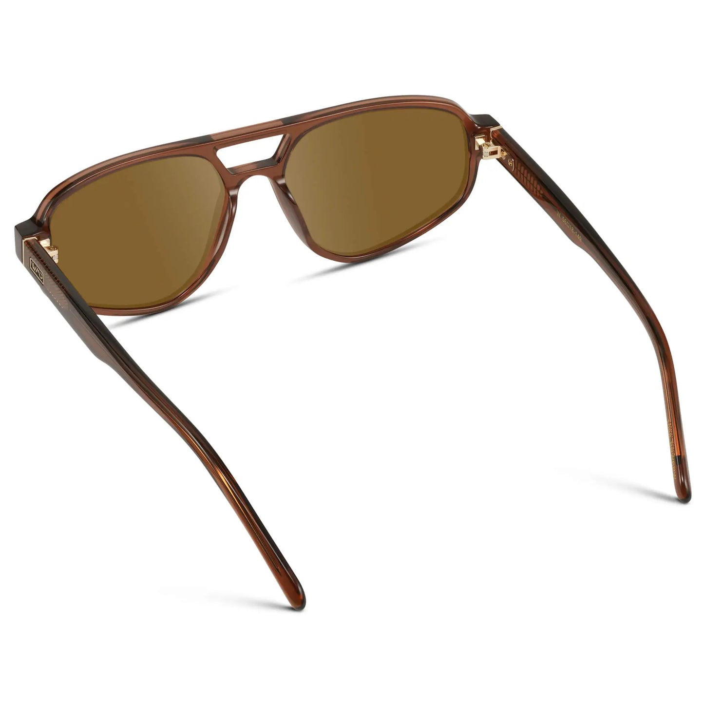 Crystal Brown / Amber || Back view of Modern Aviator Prescription Sunglasses with Crystal Brown Acetate Frame and Brown lenses on a white background